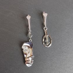 Face asymmetric earrings dangle earrings rhodium plated cristal earrings