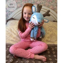 Crochet pattern for pajama bag, Pattern deer plush, Pajamas holder, Sleeping deer crochet pattern, Unusual baby gifts