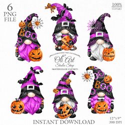 Gnome Halloween Digital Clipart, Halloween Pumpkin, Cute Characters. Sublimation Png, Design Digital Download. OliArtStu