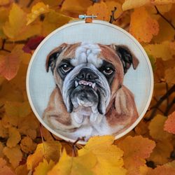Custom felted dog portrait, Pet portrait from photo, Needle feltedld dog, Felt bulldog painting, Pet memorial