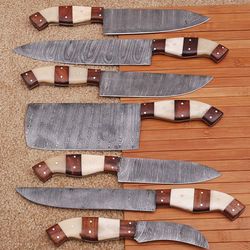 Custom Handmade Hand Forged Damascus Steel Chef Knife Sets