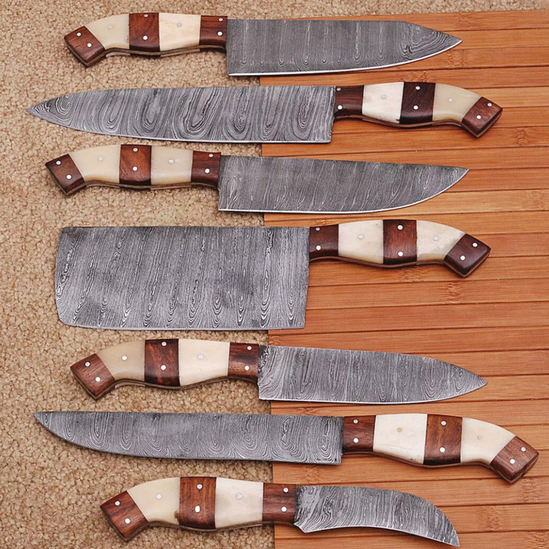 Custom Handmade Hand Forged Damascus Steel Chef Knife Sets Kitchen Knivesjpg