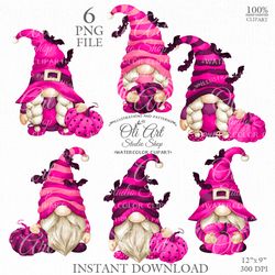 Happy Halloween Pink Gnome Digital Clipart, Halloween Pumpkin, Cute Characters. Sublimation Png, OliArtStudioShop