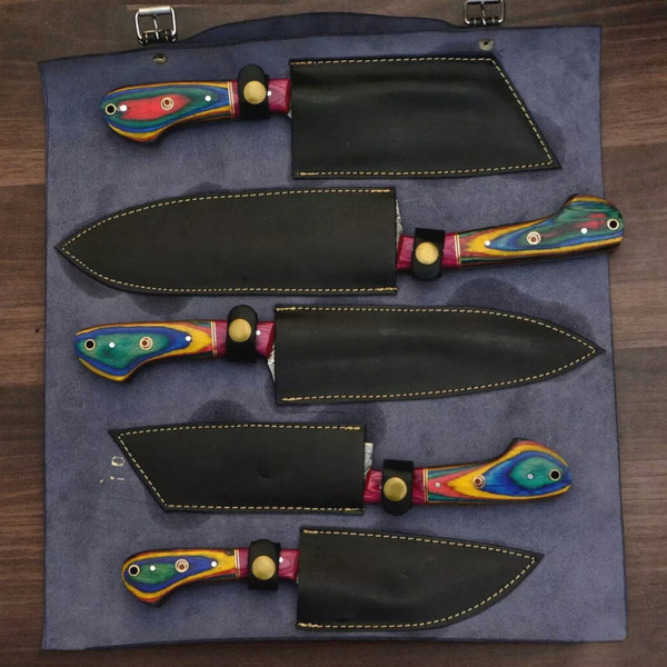 Custom Handmade Hand Forged Damascus Steel Chef Knife Set.jpg