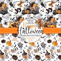 Happy Halloween digital paper pack. Halloween Truck Download Seamless Patterns. Digital Download.  OliArtStudioShop
