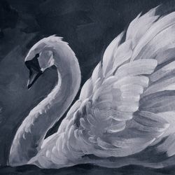 White swan Original Acrylic Painting Black and White Art