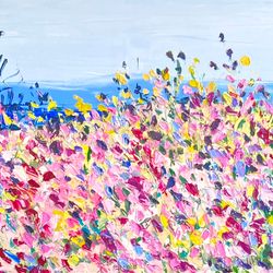 Landscape painting Flowers painting on canvas Impasto art Abstract flowers painting Impressionism art Landscape Wall art