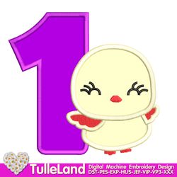 Birthday Chicken with number One first 1st birthday Digital Design Applique for Machine Embroidery