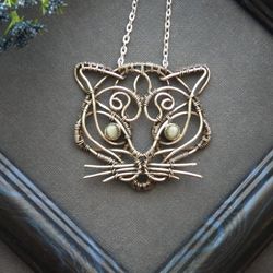 Cat necklace/ Animal jewelry/ Wire wrap pendant