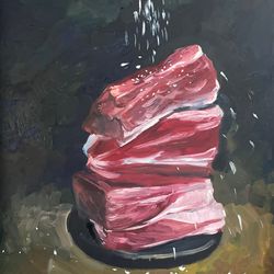 Meat oil painting Food painting Food Still Life Painting of Red Meat