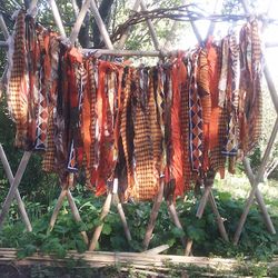 custom romantic boho hippie halloween orange plaid lace fabric valance rag curtain rich garland for interior