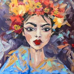 Woman portrait  painting Asian woman Fauvism art Original oil painting on canvas Abstract woman portrait wall decor Gift