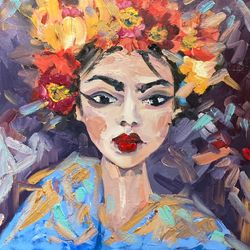woman portrait  painting asian woman fauvism art original oil painting on canvas abstract woman portrait wall decor gift