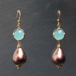 Purple Cotton Pearl Earrings Mint Green Drop Earrings Dangle Long Earrings