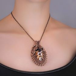 Copper wire pendant this natural agate / Unique wire wrapped gemstone necklace / Gift for yourself Handmade jewelry