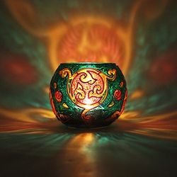 Celtic Swirls Candle Holder Tealight Holder Emerald Green Votive Painted On Glass Light Bowl