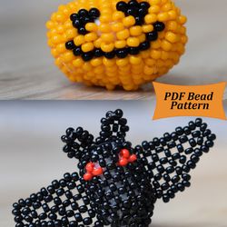 Halloween decor beads, halloween patterns, beaded pumpkin pattern, beaded bat pattern halloween pumpkin bat