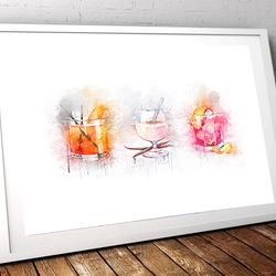 cocktail print,cocktail poster, bar decor,kitchen print,watercolour drink,kitchen decor, whiskey wall art,whiskey poster