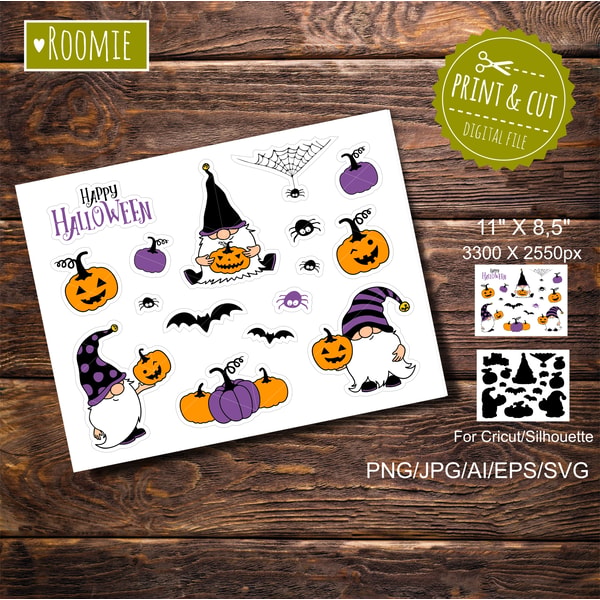 Halloween Printable Stickers with gnomes, pumpkins, bats, sp - Inspire ...