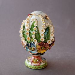 Easter Egg porcelain figurine lilies of valley pansy flowers Orthodox gift flower figurine Collection porcelain