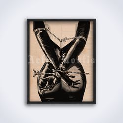 Ropes, shibari girl, retro pin-up, fetish comix printable art, print, poster (Digital Download)