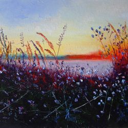 Wildflower Painting Oil Meadow Original Art Landscape Artwork
