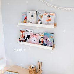 Set of 2 Floating Nursery Bookshelves, Floating Shelf, Picture Ledge, Book Ledge