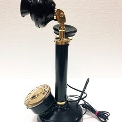 vintage antique look brass candlestick telephone rotary dial old retro phone