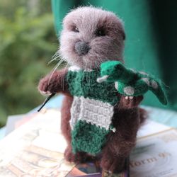 Felted otter wizard with snake, Otter figurine