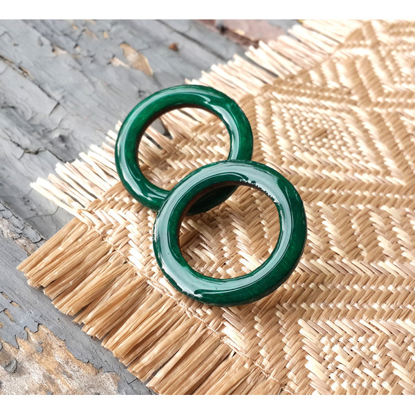 Green round earrings hoop wooden studs.jpg