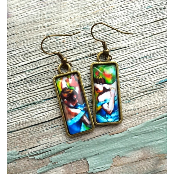 Degas blue dancers earrings, ballerinas, Edgar, art, painting, glass earrings -2.jpg