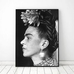 Black Portrait In profile Frida Kahlo Poster Digital, Frida Kahlo printable, Frida Kahlo wall art, frida khalo print