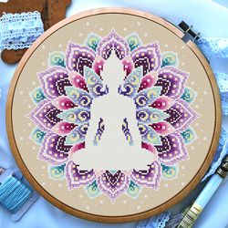 Mandala Buddha cross stitch pattern, Cross stitch flowers, Rainbow cross stitch, Beginner cross stitching, Digital PDF