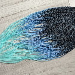 Blue mint Ombre Synthetic dreadlocks extensions, dreadlocks Smooth Classic Fake dreads double ended dreads, DE dreads