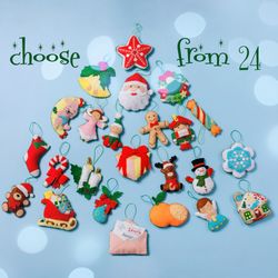 Christmas ornaments, choice 24 cute characters for advent calendar or Christmas tree decor
