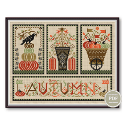 Cross Stitch Pattern Sampler Autumn Embroidery Pumpkins Digital PDF File Instant Download 167