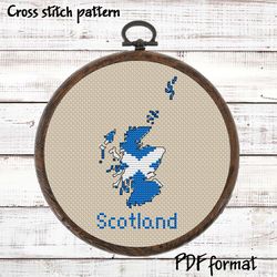 Scotland Map Cross Stitch pattern modern, Scottish Flag Xstitch pattern PDF, Scotland Cross Stitch Pattern