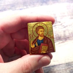 Saint Lukas | Hand painted icon | Travel size icon | Orthodox icon for travellers | Small Orthodox icons
