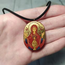 Inexhaustible Cup | Icon pendant | Icon necklace | Wooden pendant | Jewelry icon | Orthodox Icon | Christian saint