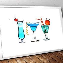 Cocktail Print,Cocktail Poster, Bar Decor,Kitchen Print,Watercolour Drink,Kitchen Decor,Kitchen Print,  drink print,  ba