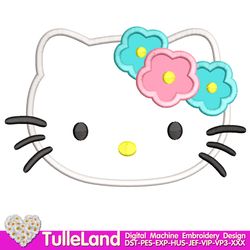 Kids Cute Kitty with Flowers 1st Birthday with Kitty Design Applique for Machine Embroidery
