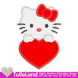Kids Cute Kitty with Heart 1st Birthday with Kitty Design Applique for Machine Embroidery
