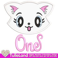 Kids Cute Kitty One Kitten T Shirt 1st Birthday with Kitty Cat face Design Applique for Machine Embroidery