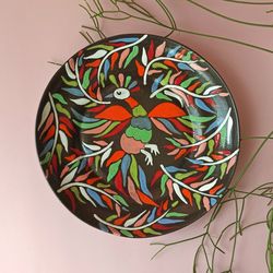 Decorative painted plate, black berry bowl, special gift for mom, mexican bird of luck
