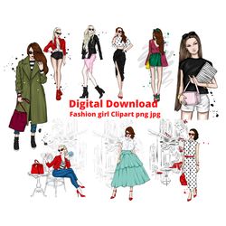 fashion girl clipart ,chic glam clipart,beautiful girl stylish,print png,jpg,fashion illustration,clipart woman