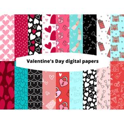 Valentine's Day digital paper,love paper valentine pattern hearts printable,Valentines Day Paper Pack,Red and pink Love