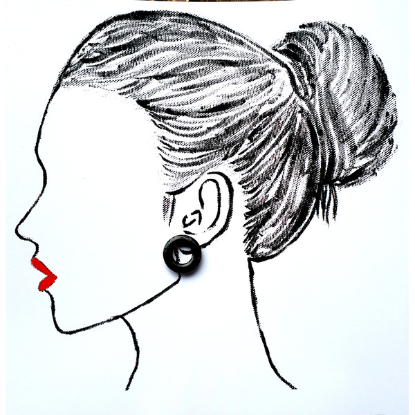 Black hoop earrings, Wooden earrings, round earrings, circle earrings 5.jpg