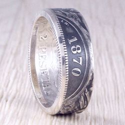 Silver Coin Ring (Spain) 1869 and 1870