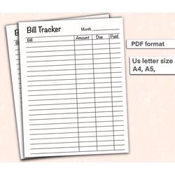 Bill Tracker, Monthly Bill Tracker, Bill Tracker Printable, Monthly Bill Tracker Printable, Printable Bill Tracker, Bill