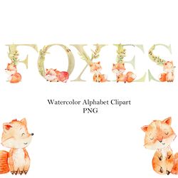 watercolor foxes alphabet, letter wall decor.